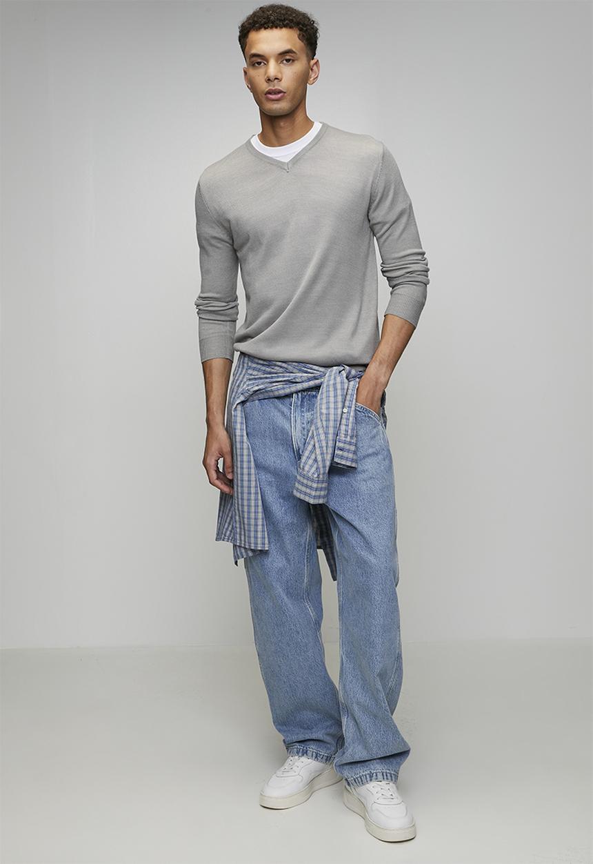 Brave Soul - V Neck Jumper - Silver Grey Marl