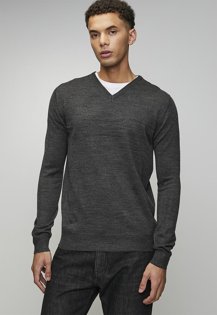 Brave Soul - V Neck Jumper - Dark Charcoal Mark