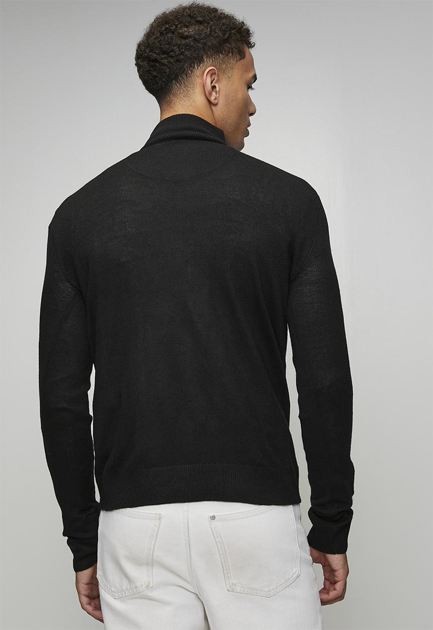 Brave Soul - 1/4 Concealed Zip Finnel Knitted Top  - Jet Black