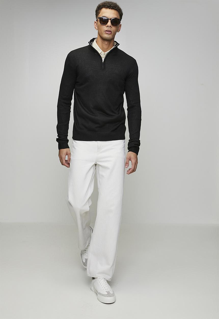 Brave Soul - 1/4 Concealed Zip Finnel Knitted Top  - Jet Black