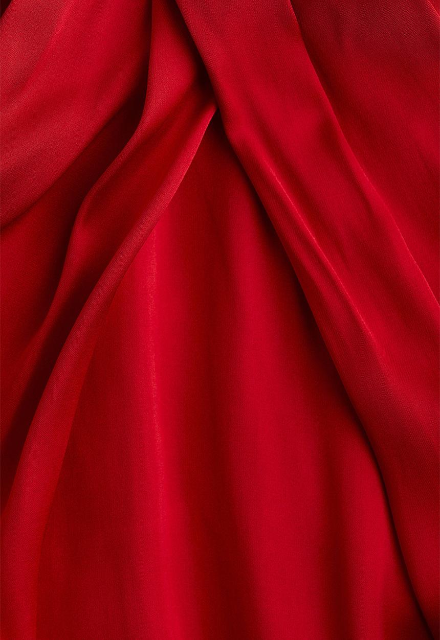 H&M - Balloon-sleeved satin blouse - bright red
