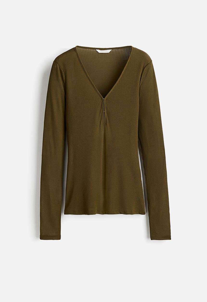 H&M - Rib-knit top - dark khaki green