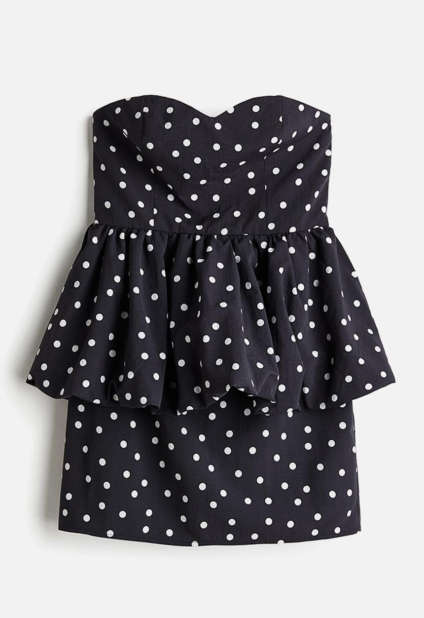 H&M - Peplum bandeau dress - black spotted