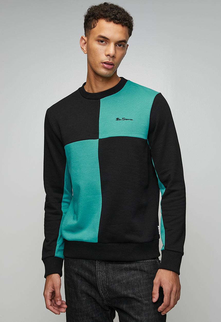 Ben Sherman - Panelled Colour Block Crew Sweater - Aqua Teal