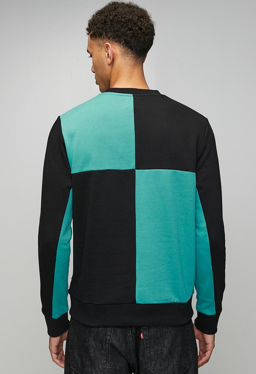 Ben Sherman - Panelled Colour Block Crew Sweater - Aqua Teal