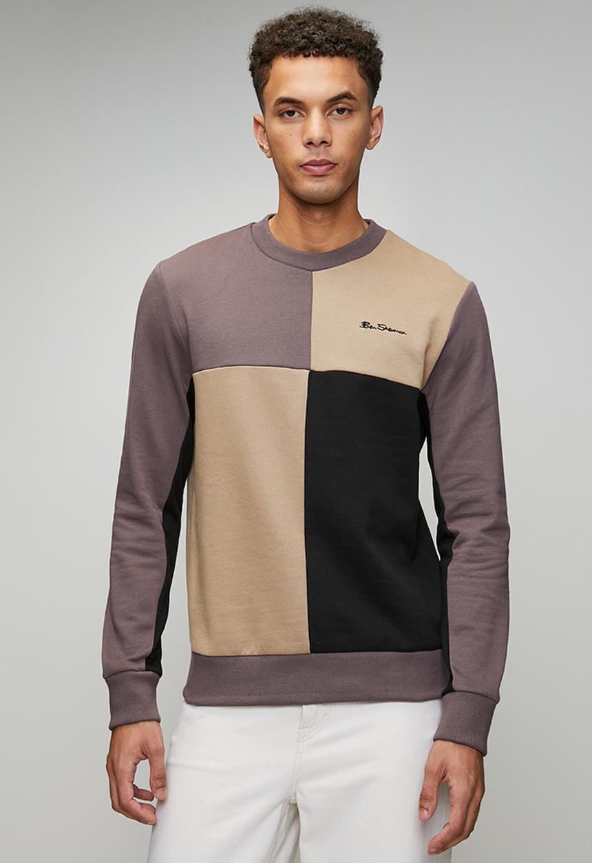 Ben Sherman - Panelled Colour Block Crew Sweater - Cornstalk