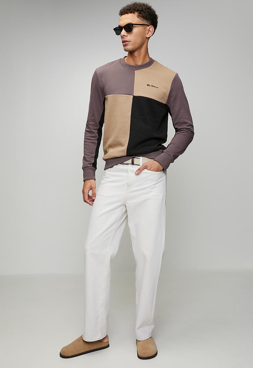 Ben Sherman - Panelled Colour Block Crew Sweater - Cornstalk
