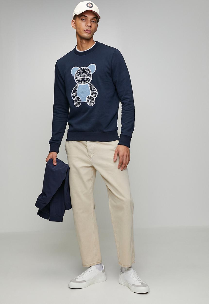 Ben Sherman - Chenille Bear Applique Crew Sweater - Navy