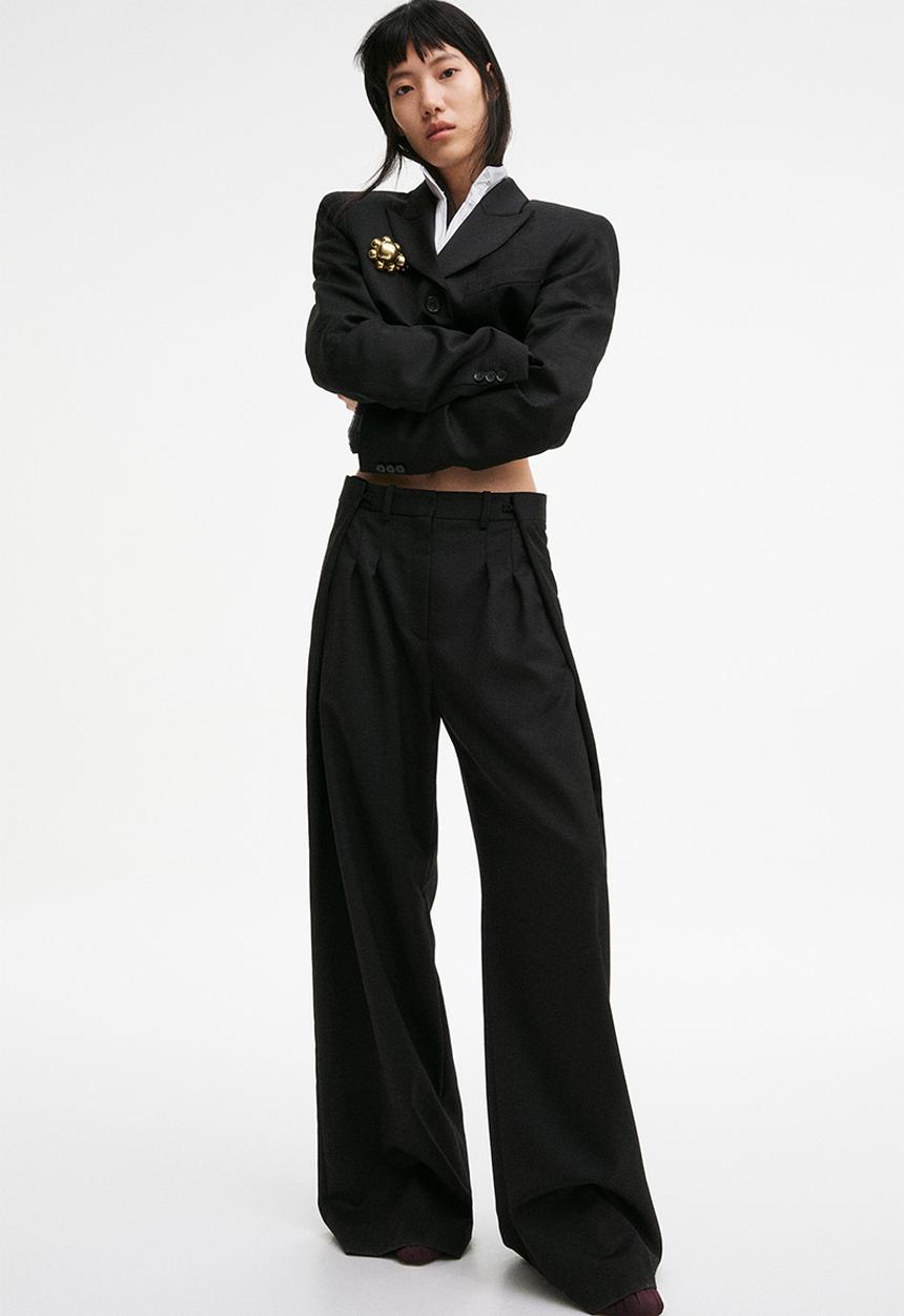 H&M - H&M Studio: Wool-blend tailored trousers - black