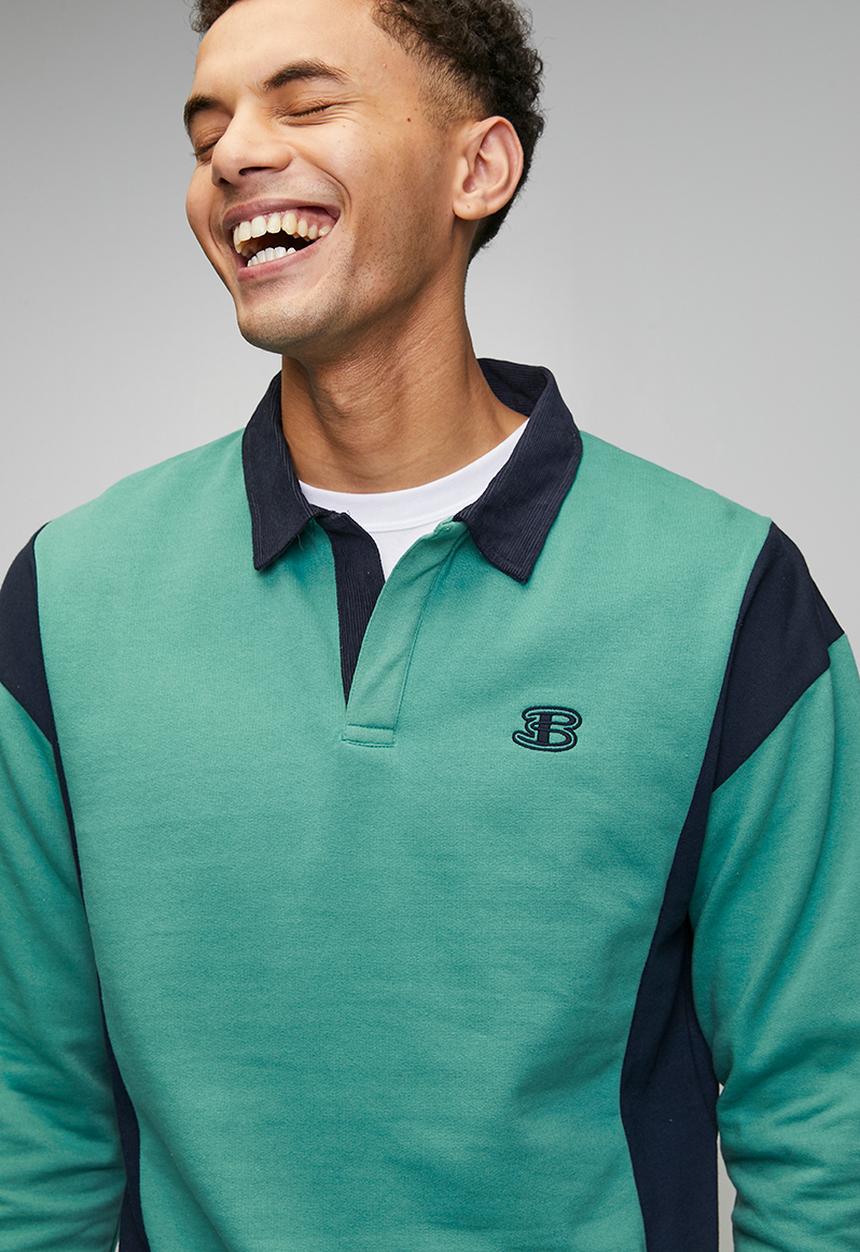 Ben Sherman - Panelled Colour Block B Polo Sweater - Aqua Teal