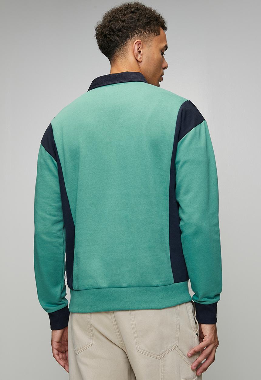 Ben Sherman - Panelled Colour Block B Polo Sweater - Aqua Teal