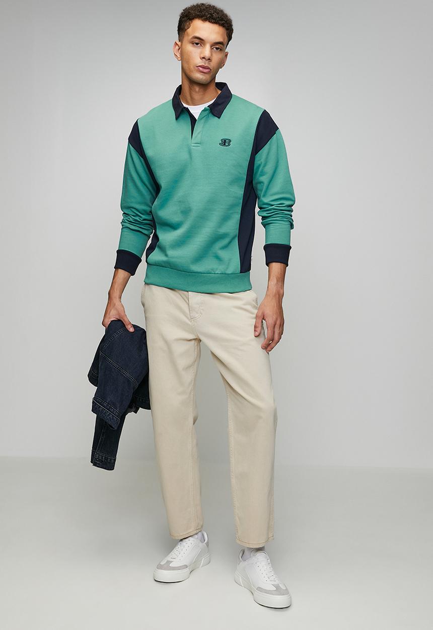 Ben Sherman - Panelled Colour Block B Polo Sweater - Aqua Teal