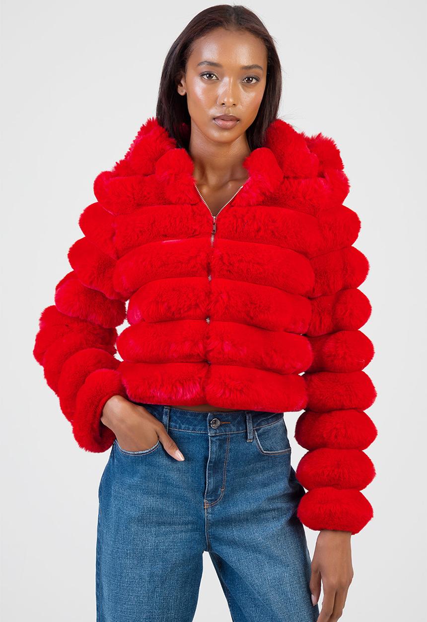 Sweet And Simple Cropped Jacket Faux Fur Quilted Jacket With Hood