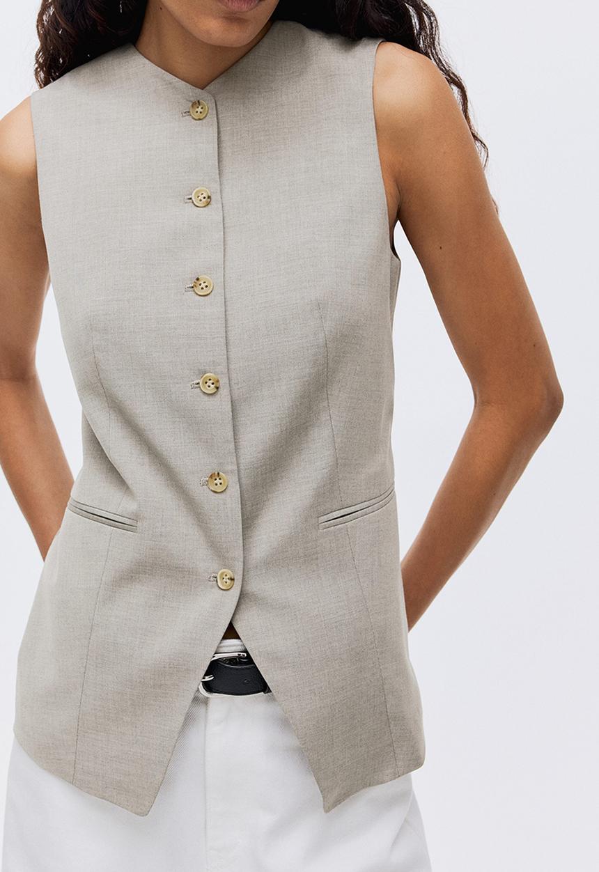 H&M - Long waistcoat - light beige marl