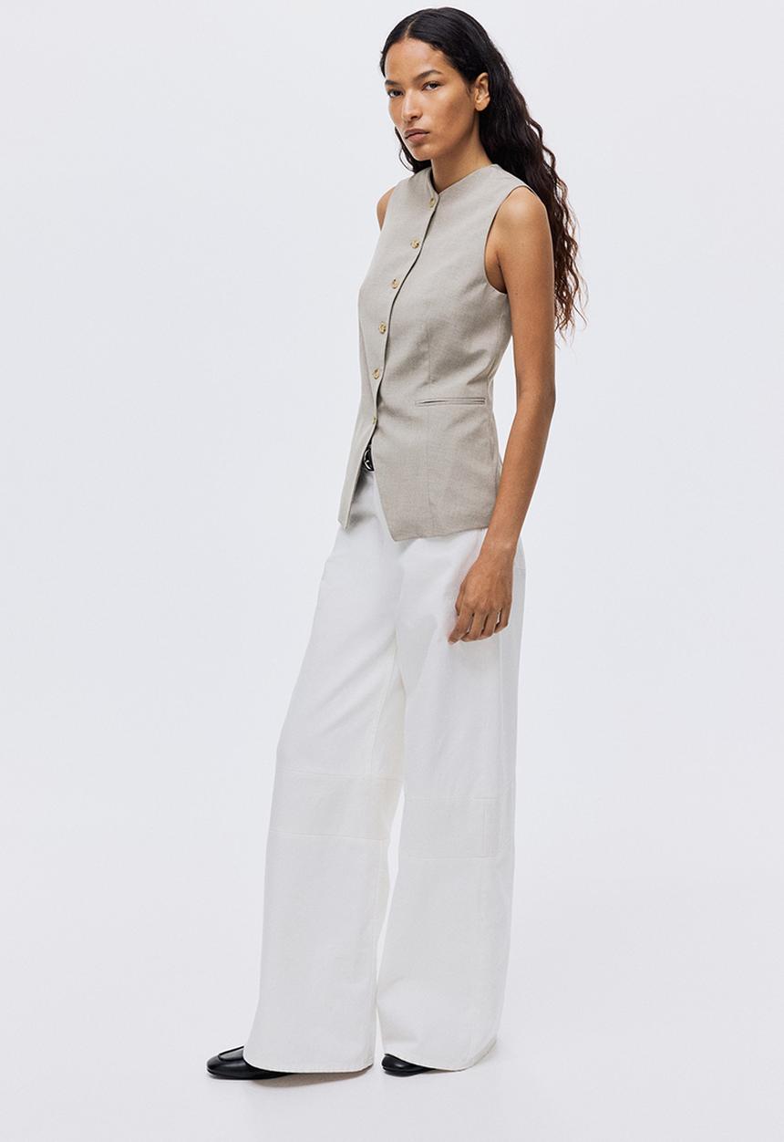 H&M - Long waistcoat - light beige marl