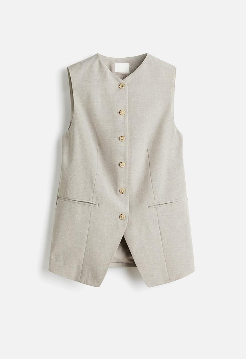 H&M - Long waistcoat - light beige marl