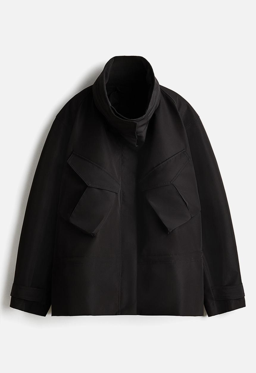 H&M - H&M Studio: Hooded peplum jacket - black