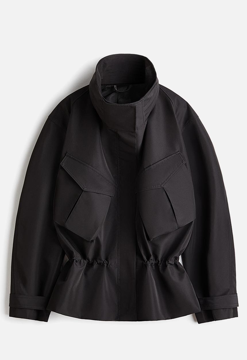 H&M - H&M Studio: Hooded peplum jacket - black