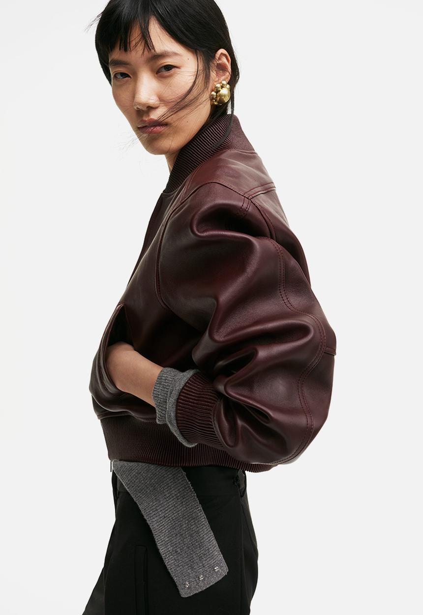 H&M - H&M Studio: Leather bomber jacket - burgundy 