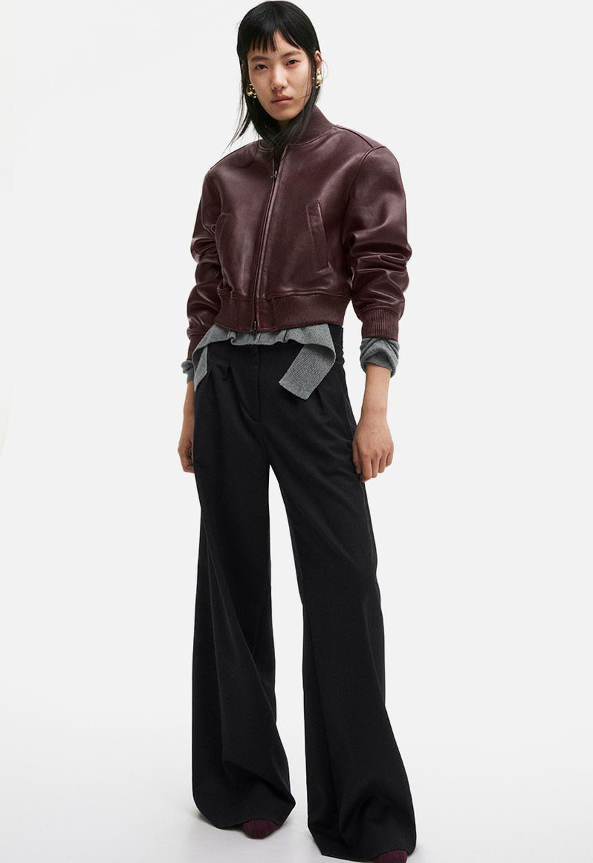 H&M - H&M Studio: Leather bomber jacket - burgundy 