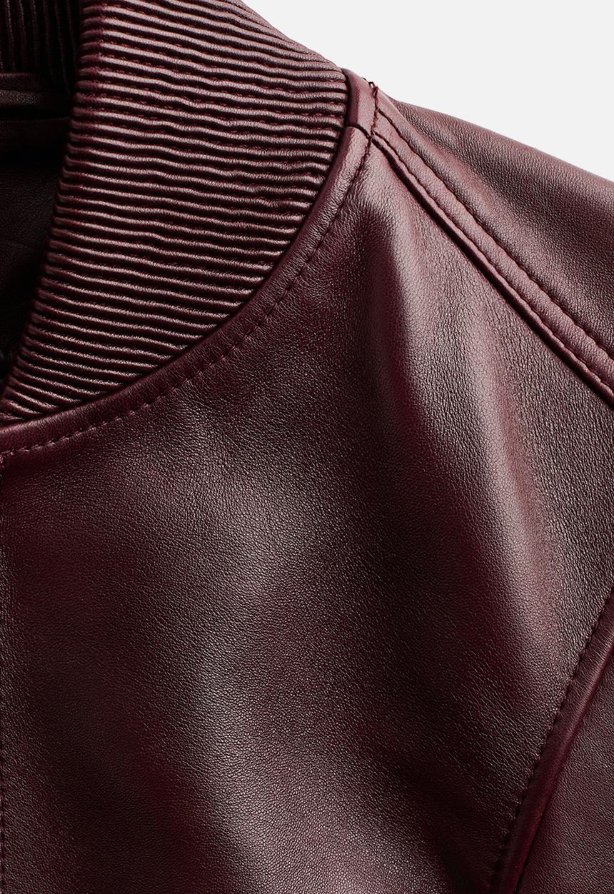 H&M - H&M Studio: Leather bomber jacket - burgundy 