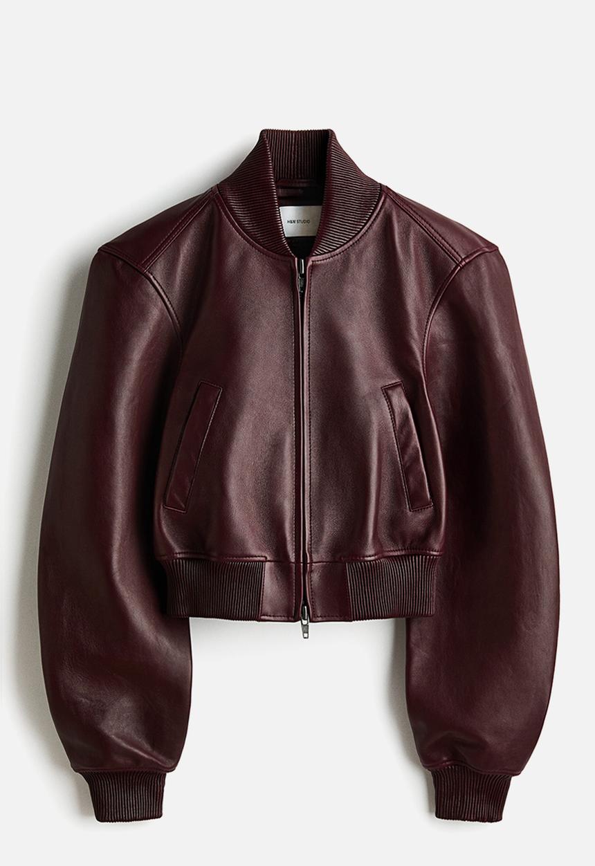 H&M - H&M Studio: Leather bomber jacket - burgundy 