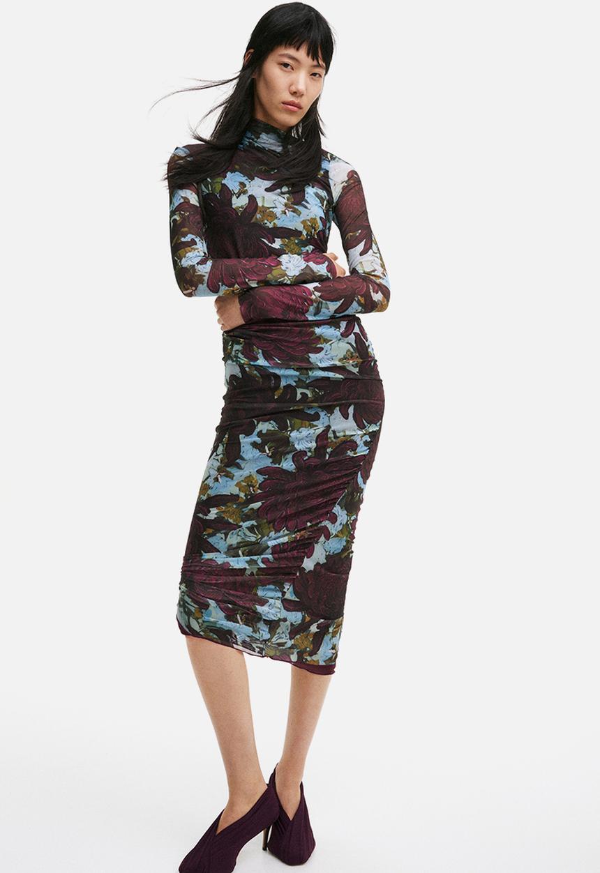 H&M - H&M Studio: Asymmetric mesh dress - dark plum purple floral
