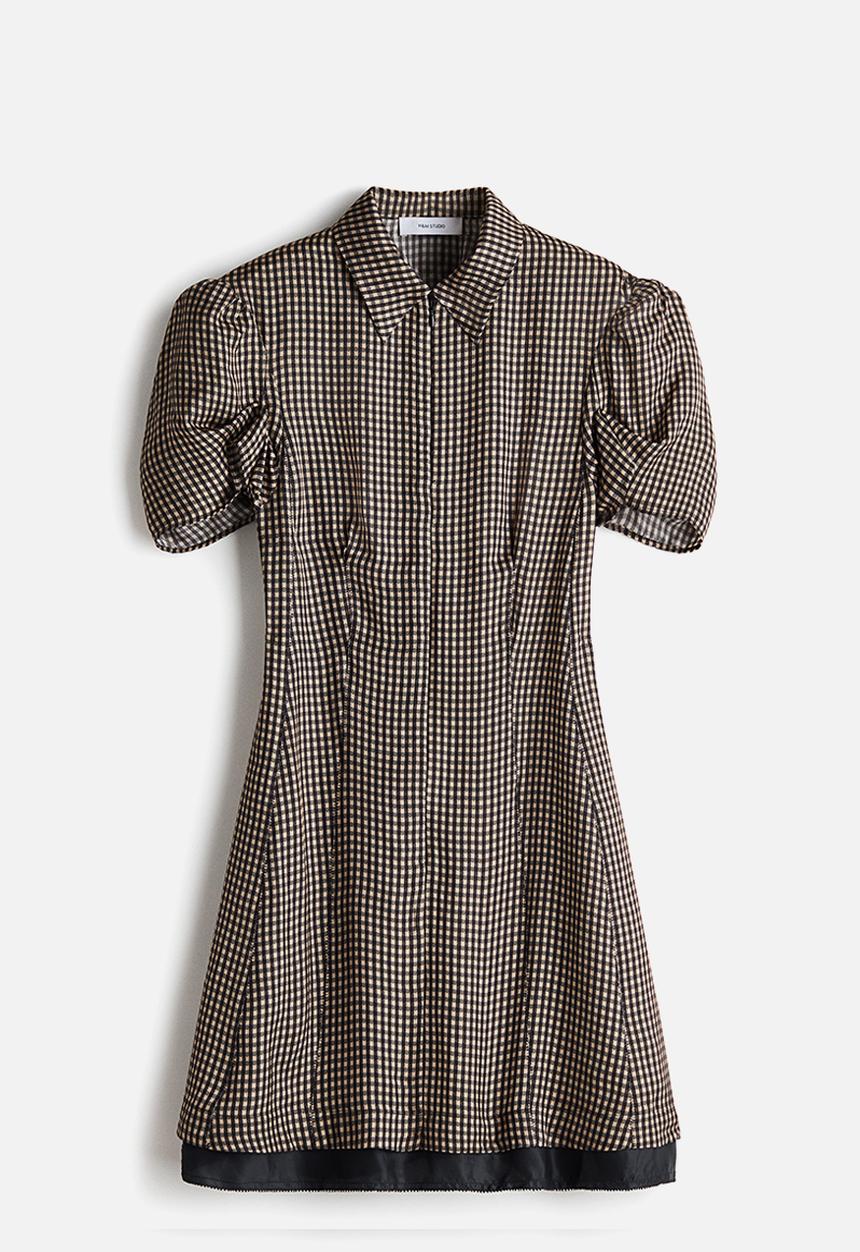 black and white checkered dress h&m Women's Black/Checked Flared-skirt midi dress