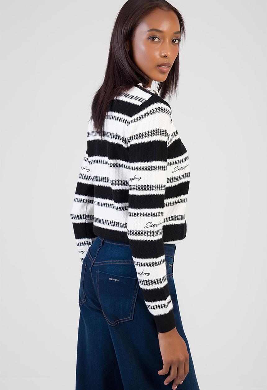 SISSY BOY - Miss You More Knit Sweater Striped Jersey - Black/Off White