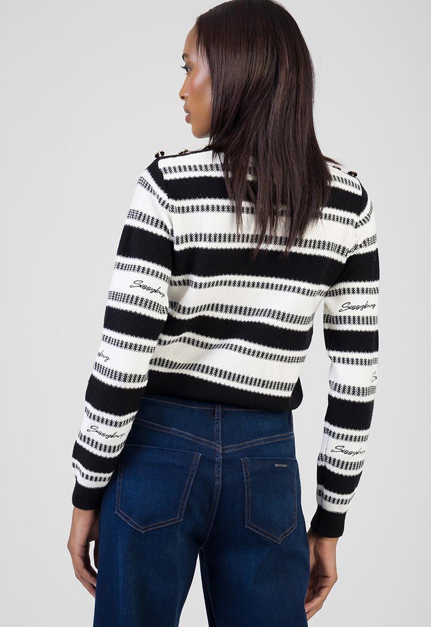 SISSY BOY - Miss You More Knit Sweater Striped Jersey - Black/Off White