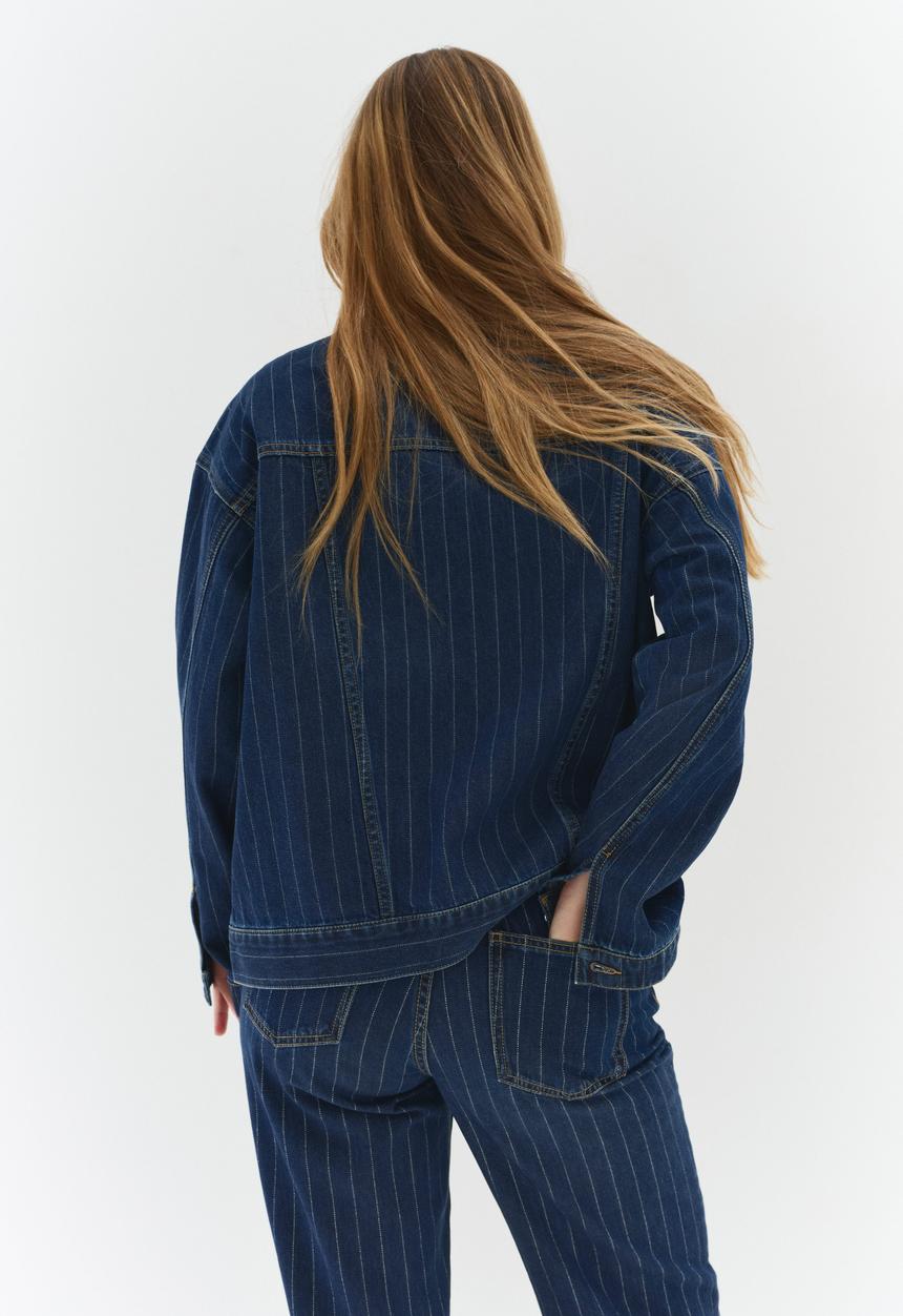 H&M - Denim jacket - denim blue/pinstriped