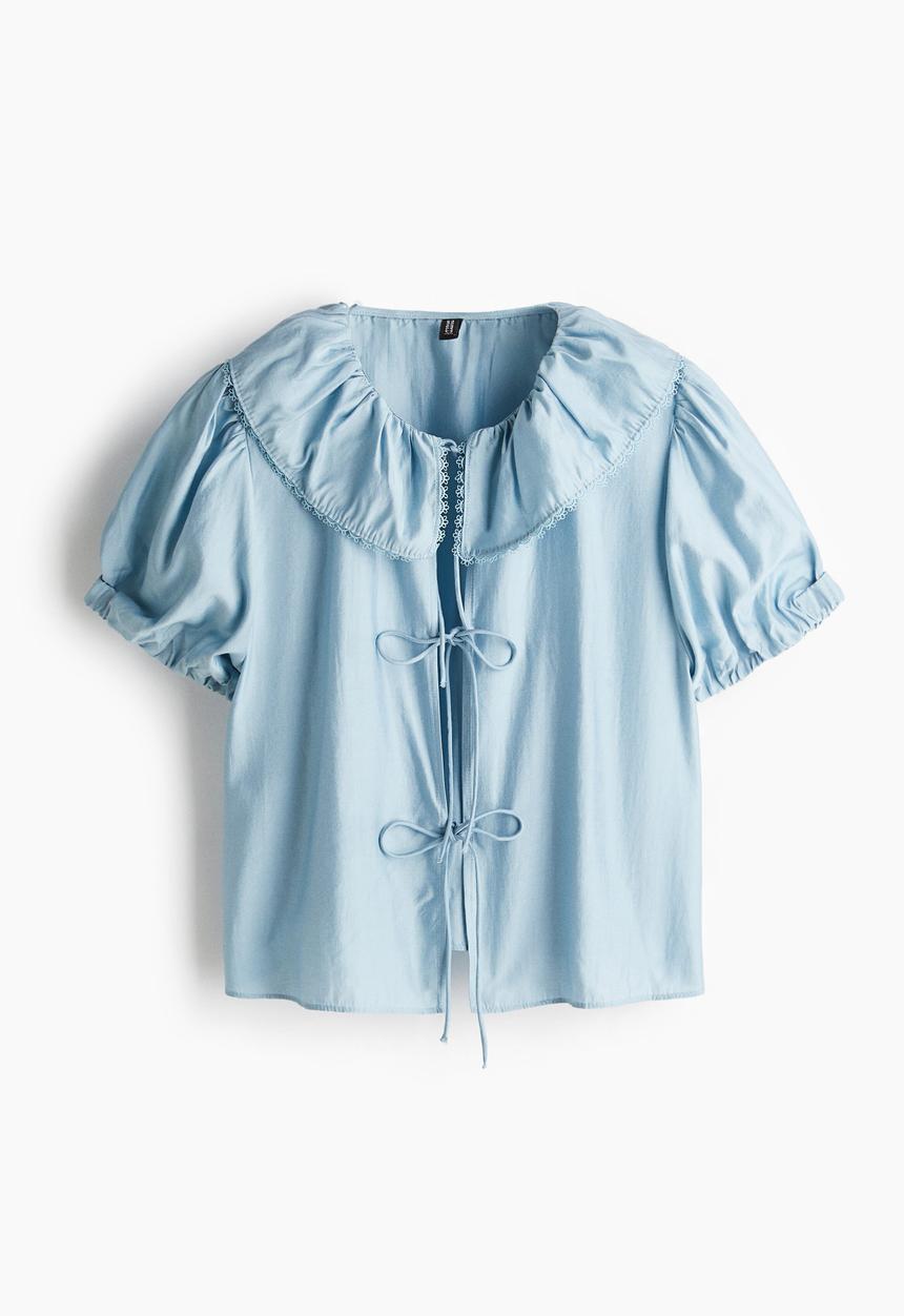 H&M - Tie-front blouse - light blue