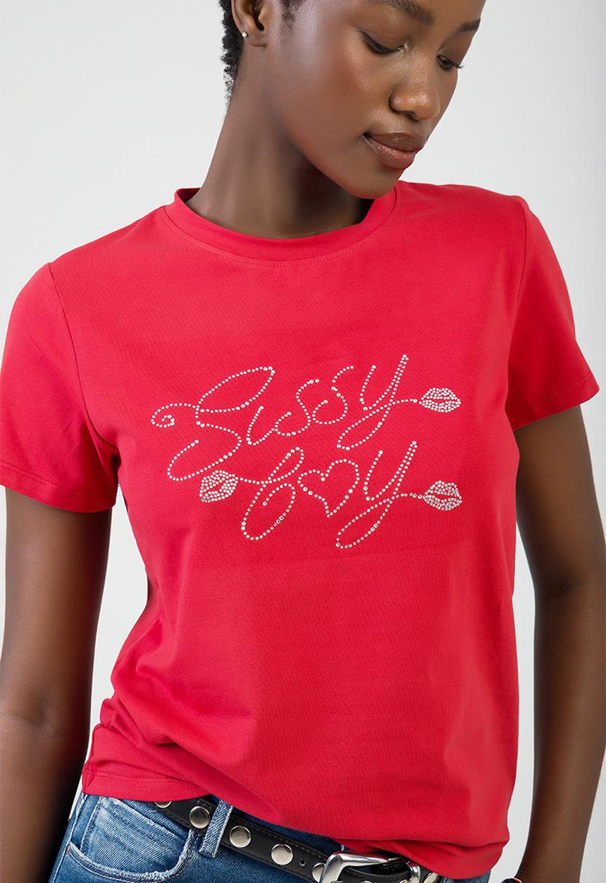 SISSY BOY - Chase It T-Shirt Regular Tshirt With Branded Transfer And Lips Detail - Red