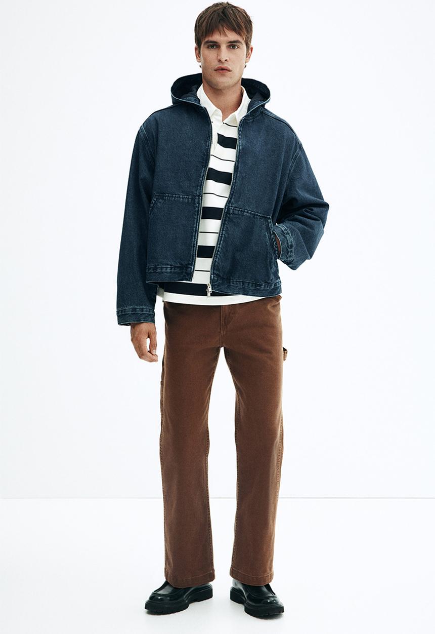 Loose fit hooded denim jacket - dark denim blue - 1305036001