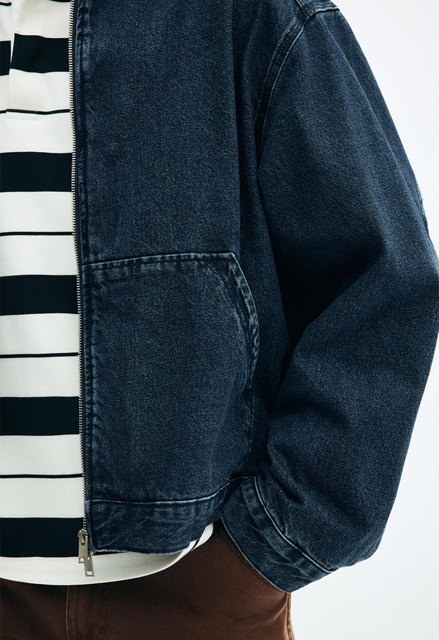Loose fit hooded denim jacket - dark denim blue - 1305036001