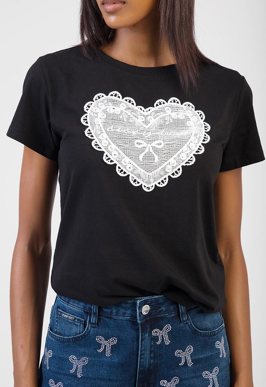 SISSY BOY - No Limits Regular T-shirt With Crochet Heart - Black