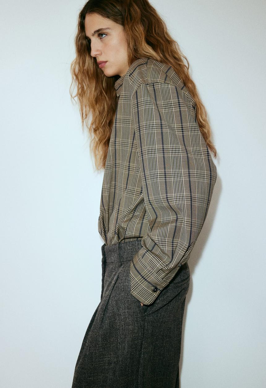H&M - Oversized shirt - beige/checked 