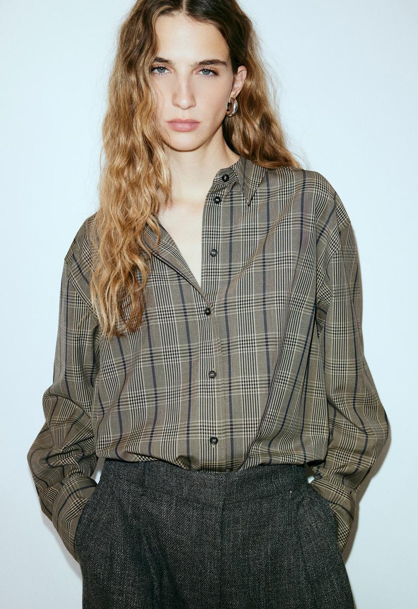H&M - Oversized shirt - beige/checked 