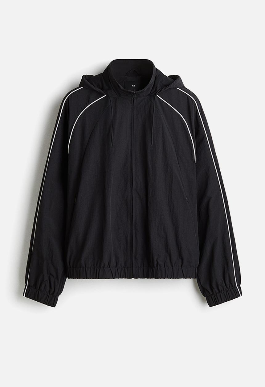 H&M - Hooded track jacket - black/white