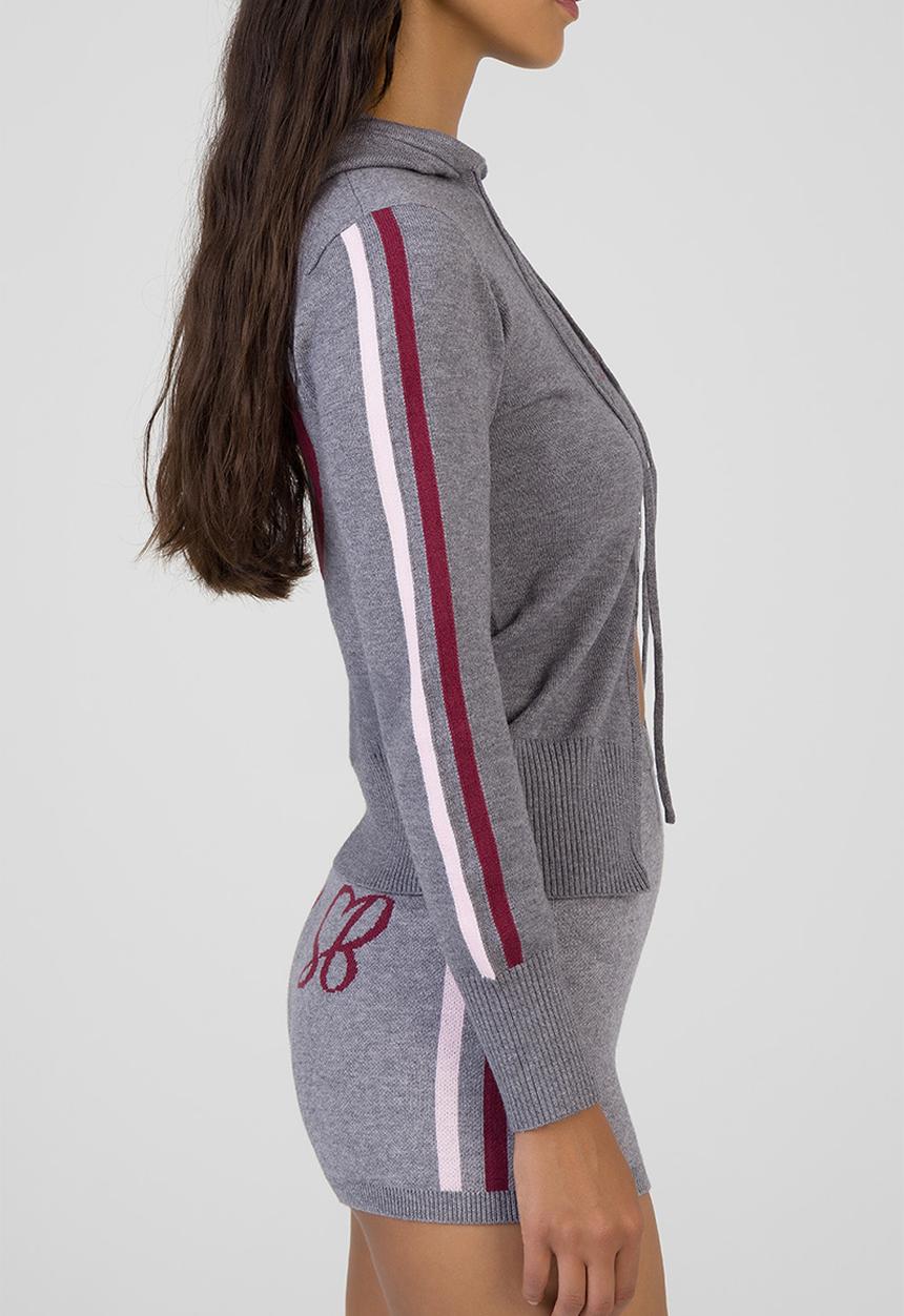 SISSY BOY - Most Loved Zip Through Knit Sweater Sporty Zip Through - Grey/Burgundy/Pink