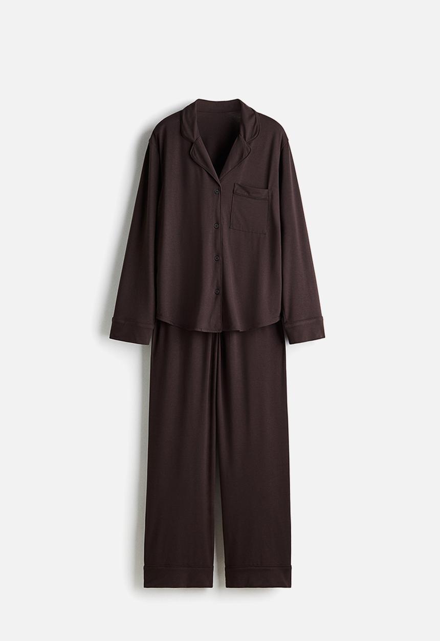 H&M - Viscose-blend pyjamas - dark brown 