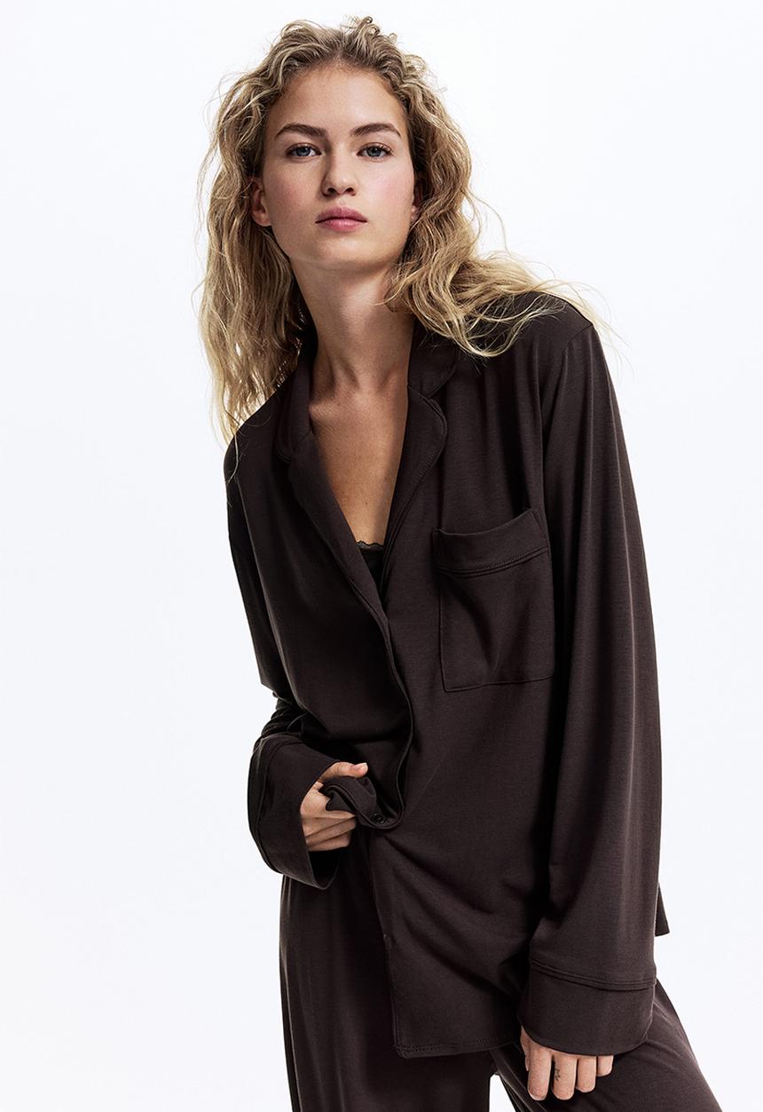 H&M - Viscose-blend pyjamas - dark brown 