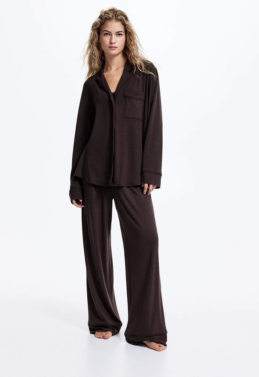 H&M - Viscose-blend pyjamas - dark brown 