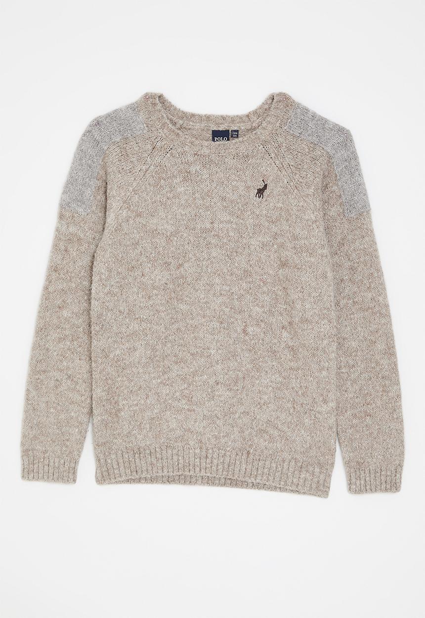 POLO - Boys paul colour blocked knit - oatmeal melange 