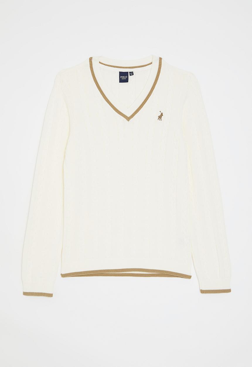 POLO - Boys mark v neck cable knit - off white 