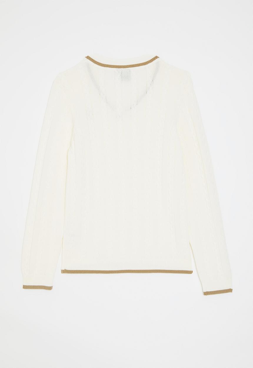 POLO - Boys mark v neck cable knit - off white 