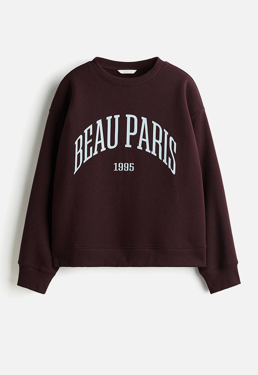 H&M - Text-motif sweatshirt - burgundy/beau paris