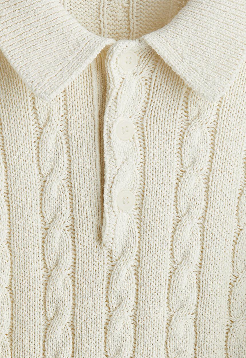 H&M - Regular fit cable knit polo jumper - cream 