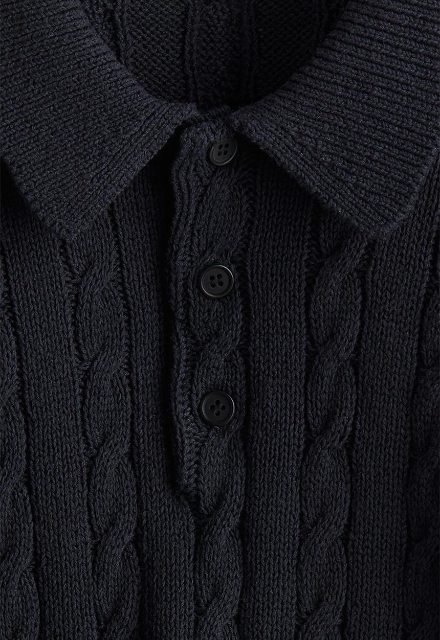 H&M - Regular fit cable knit polo jumper - navy blue 