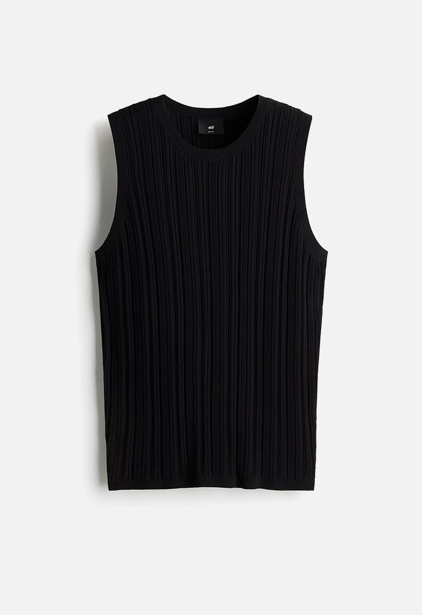 H&M - Slim fit ribbed vest top - black